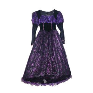Hallow's Eve Girls Witch Costume Halloween Dress Spiderweb Long Sleeve Flare 7/8